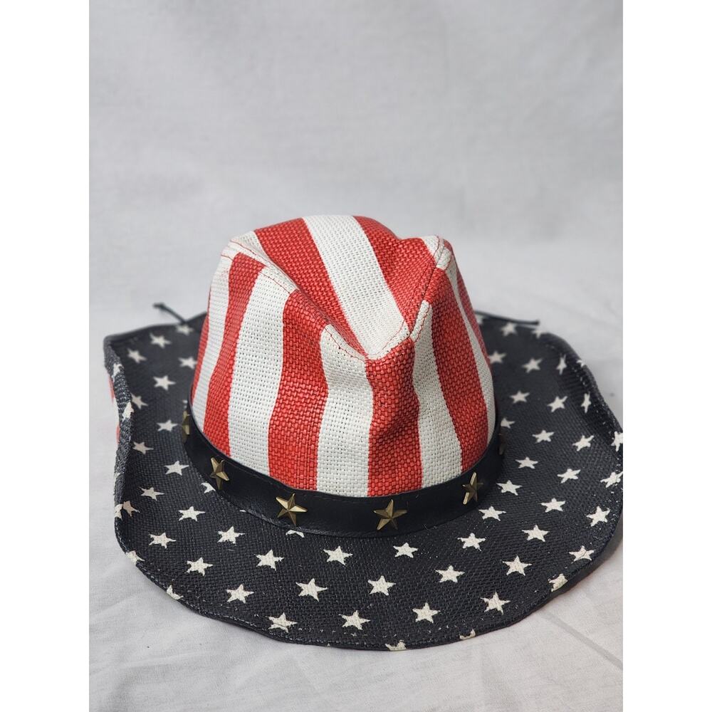 USA Western Cowboy Hat Straw Brim Classic American Flag Paper Hat Caps - Picture 2 of 9